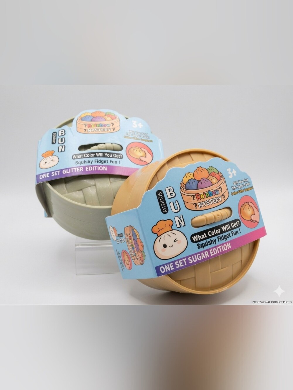 Squishy Bun Kids Toy - 2 Pieces Sugar Edition - Glitter Edition